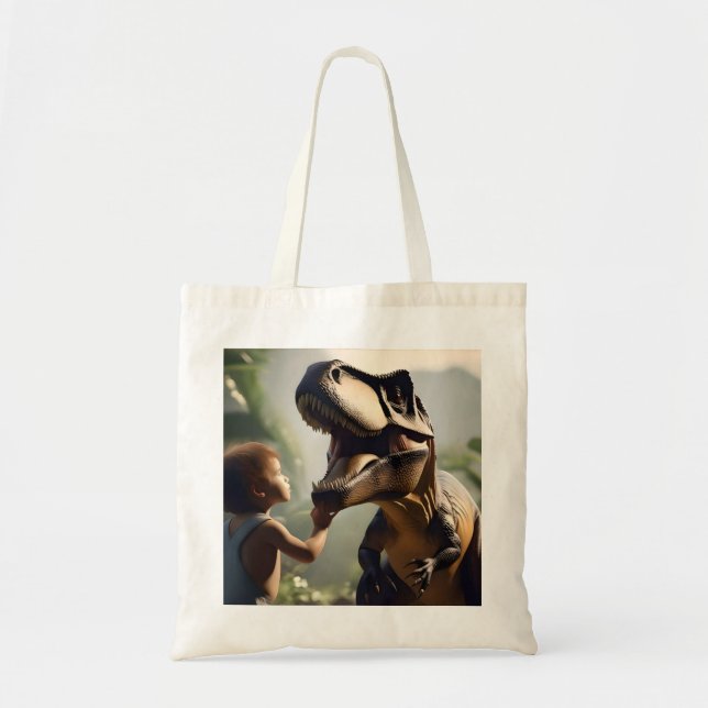 Tote Bag T-rex Dinosaures Aime Un Pat, (Devant)