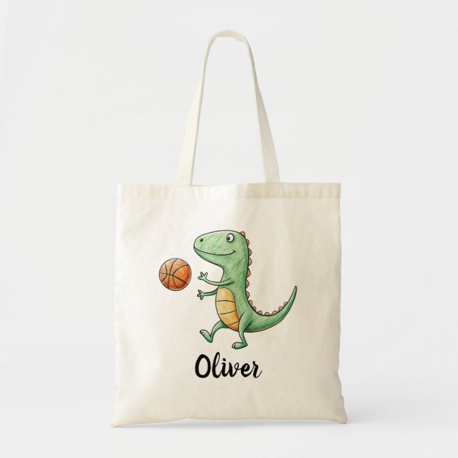 Tote Bag T-Rex mignon jouant au basket-ball (Devant)