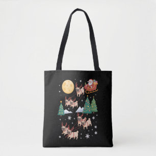 Tote Bag T-shirt de Noël avec des chiens Pug et un arbre, a