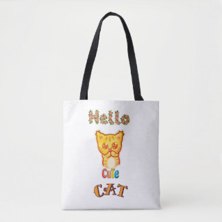 Tote Bag T-shirt graphique avec visage de chat mignon Kawai