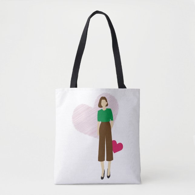 Tote Bag T-Shirt Lady & Heart élégant - Art féminin moderne (Devant)