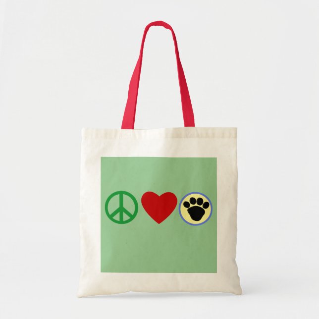 Tote Bag T-shirts de pattes de chiot d'amour de paix, (Devant)