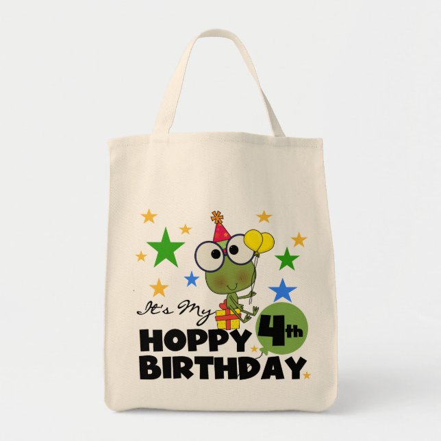 Tote Bag T-shirts et cadeaux 4th Birthday Frog Hoppy (Devant)