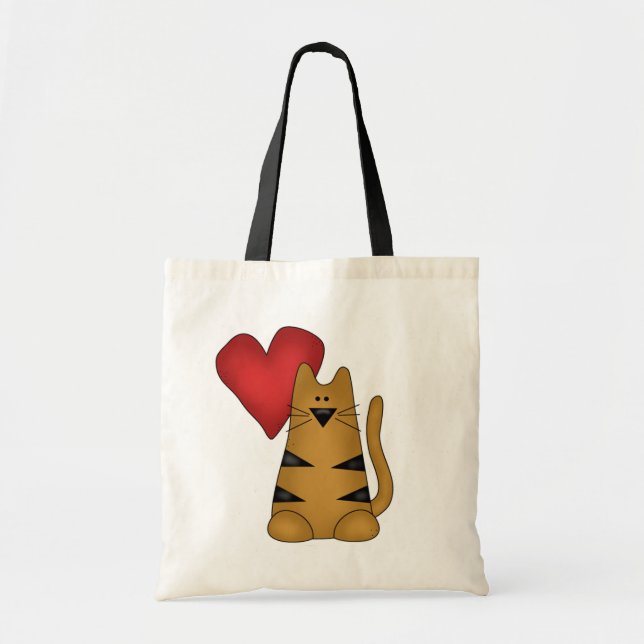 Tote Bag T-shirts et cadeaux Heart and Striped Cat (Devant)