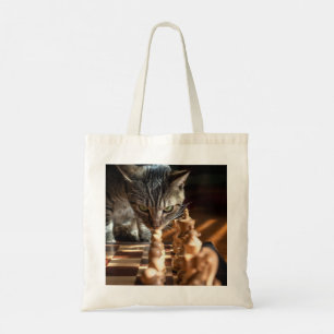 Tote Bag Tabby Cat Jouant Aux Échecs