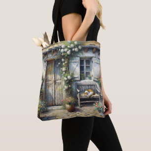 Tote Bag Tabby Chat Sur Ancien Banc