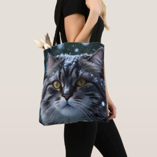 Tote Bag Tabby gris chat en orage de neige