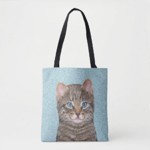 Tote Bag Tabby Gris Peinture Chat - Cute Original Art Chat