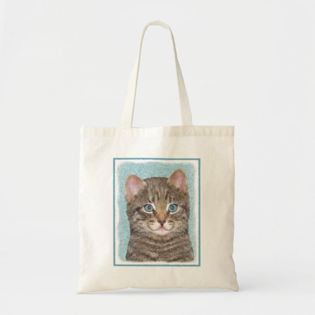 Tote Bag Tabby Gris Peinture Chat - Cute Original Art Chat (Devant)