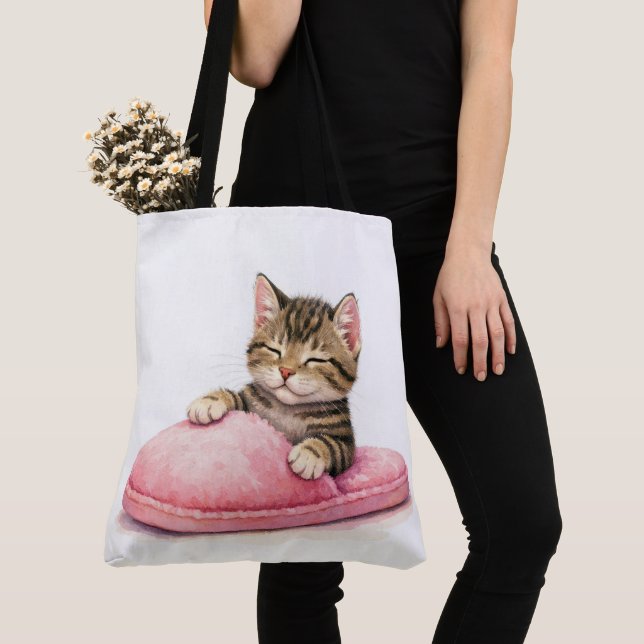 Tote Bag Tabby Kitten Sleeping in a Pink Slipper (De près)