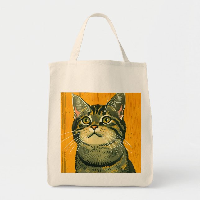 Tote Bag Tabby rayé minimaliste gris (Devant)