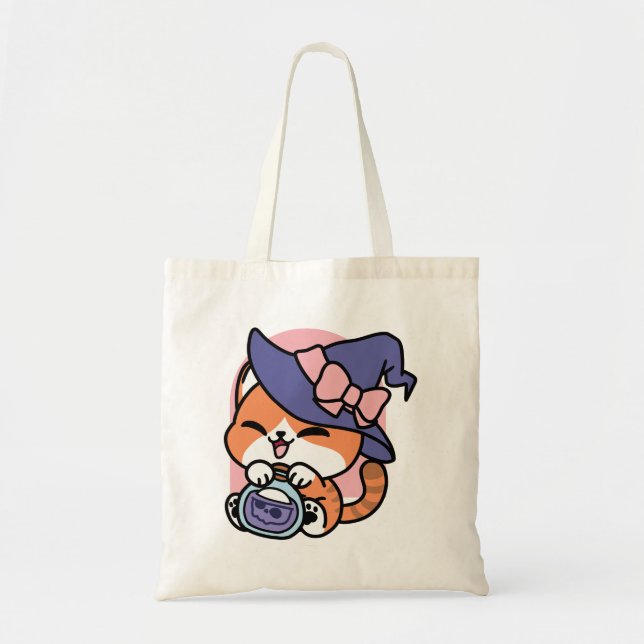 Tote Bag Tabby Witch Brew – Joli Design de Chat d'Halloween (Devant)