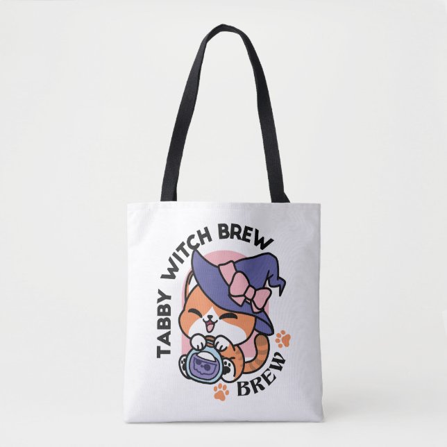 Tote Bag Tabby Witch Brew – Joli Design de Chat d'Halloween (Devant)