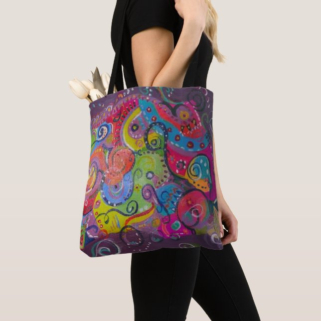 Tote Bag Tableau Abstrait d'aubergine et de tourbillon de c (De près)