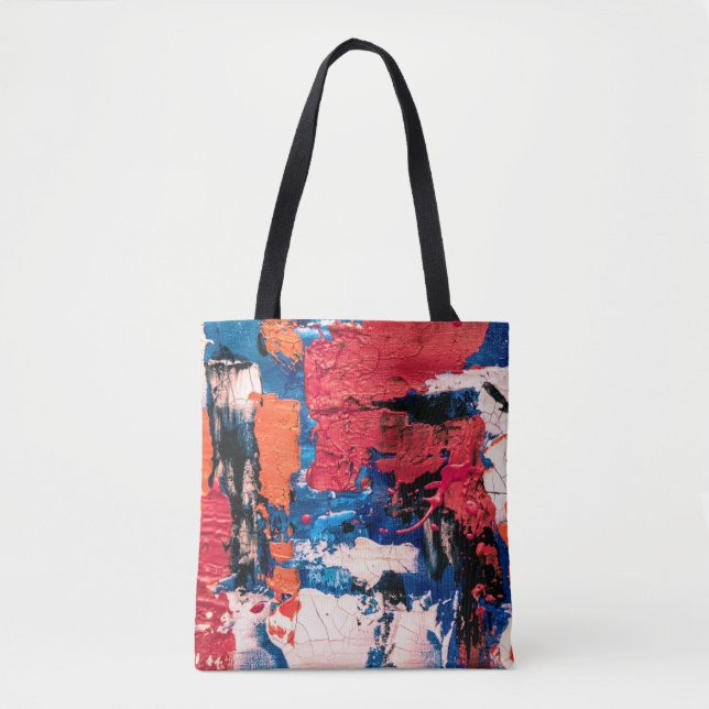 Tote Bag Tableau bleu, orange, rouge et noir (Devant)