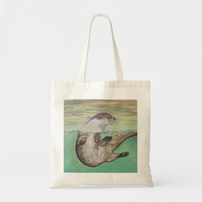 Tote Bag Tableau de la loutre de rivière joueuse (Devant)