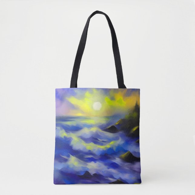 Tote Bag Tableau des vagues bleu foncé sous le soleil (Devant)