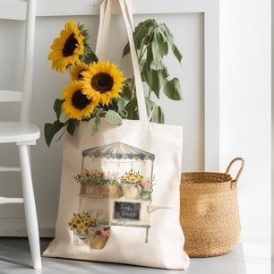 Tote Bag Tableau du marché aux fleurs Aquarelle Art Cottage