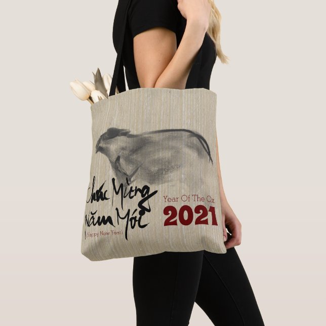 Tote Bag Tableau original OX Nouvel An vietnamien 2021 AoTB (De près)