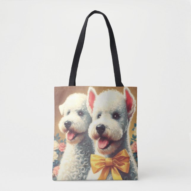 Tote Bag Tableau vintage Bedlington Terrier (Devant)