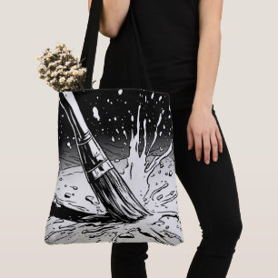 Tote Bag Tache de peinture Brosse Style Graphique Noir Blan