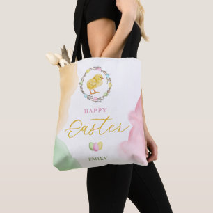 Tote Bag Taches de pastel à l'aquarelle et poussin Joyeuses
