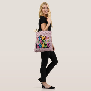 Tote Bag Tag de graffiti "Je suis tellement aimé" en brique