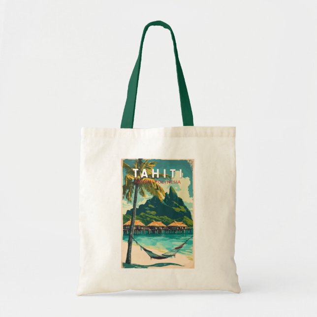 Tote Bag Tahiti Illustration Voyage Art Vintage (Devant)