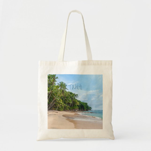 Tote Bag Tahiti Sand Beach Ciel bleu Palmiers (Devant)