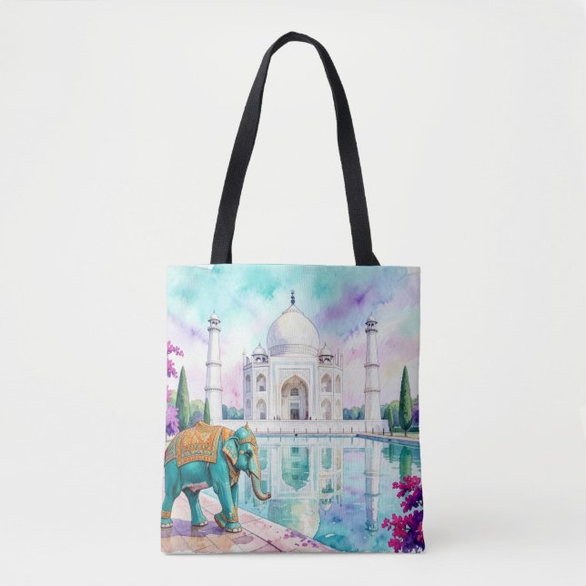 Tote Bag Taj Mahal & Éléphant Aquarelle (Devant)