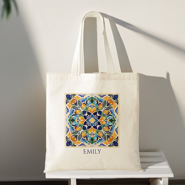 Tote Bag Talavera azulejo vintage mexicain nom personnalisé (Talavera azulejo vintage Mexican tiles customized personalized name Tote Bag bridesmaids gifts)