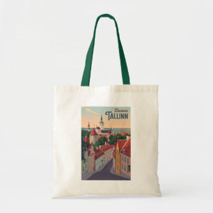 Tote Bag Tallinn Estonie Illustration Voyage Art Vintage