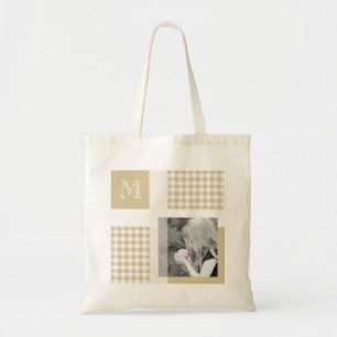 Tote Bag Tan Ajouter Votre Photo En vichy Monogramme Brown