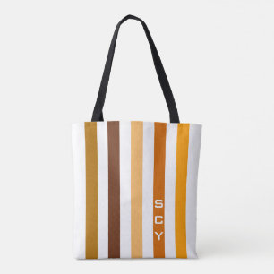 Tote Bag Tan Brown Orange Vertical Stripes Monogramme