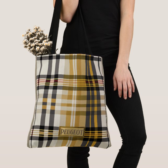 Tote Bag Tan et Taupe Plaid Personnalisé (De près)