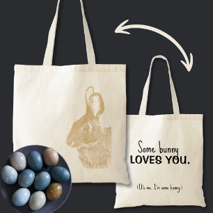 Tote Bag Tan neutre Brown lapin de Pâques Texte personnalis