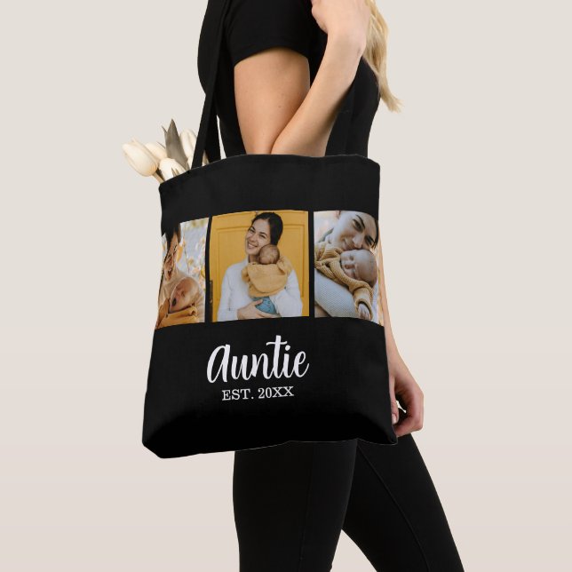 Tote Bag Tante a établi un script moderne noir 3 Photo (De près)