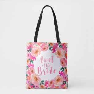 Tote Bag Tante de la Mariée Fleurs Aquarelle Rose Mariage