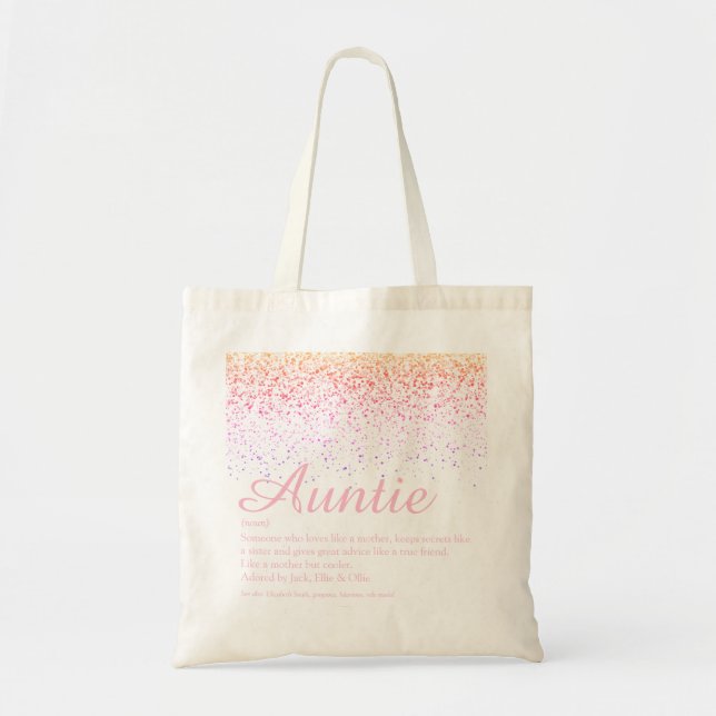 Tote Bag Tante Tante Définition de Script Chic à Paillettes (Devant)