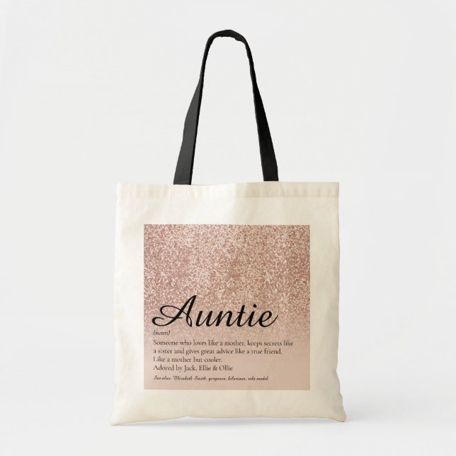Tote Bag Tante Tante Définition Rose Parties scintillant or (Devant)
