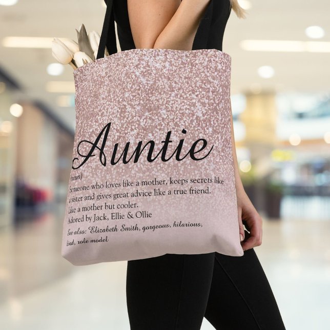 Tote Bag Tante Tantie Définition Rose Gold Pailleté (Aunt Auntie Definition Script Rose Gold Glitter Tote Bag)