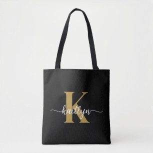 Tote Bag Tapis de sol monogrammé en noir et or