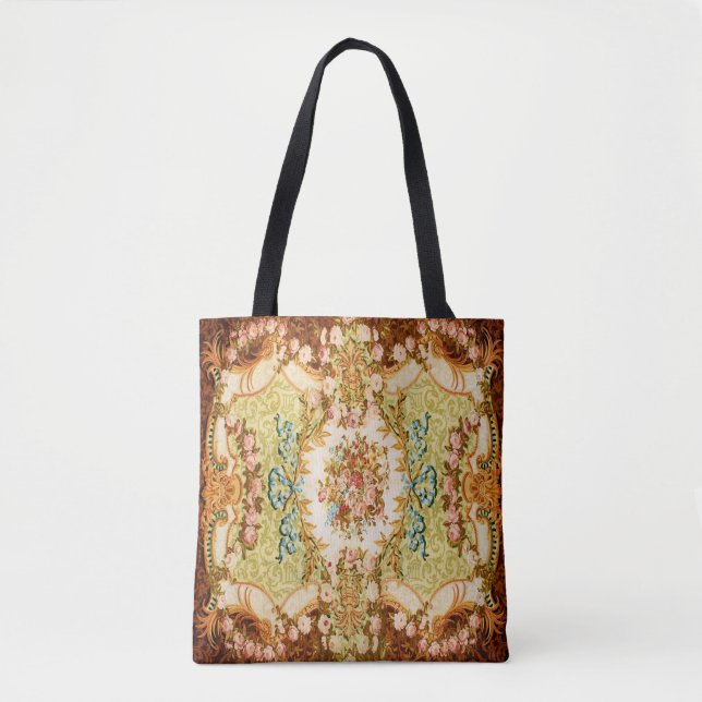 Tote Bag tapisserie rose à fleurs baroque victorienne (Devant)