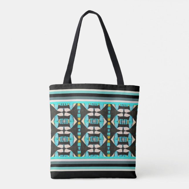 Tote Bag Tapisserie Tribale Turquoise (Dos)