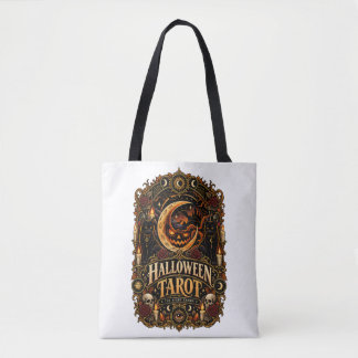 Tote Bag Tarot Halloween Vintage Lune Mystique & Chat Noir