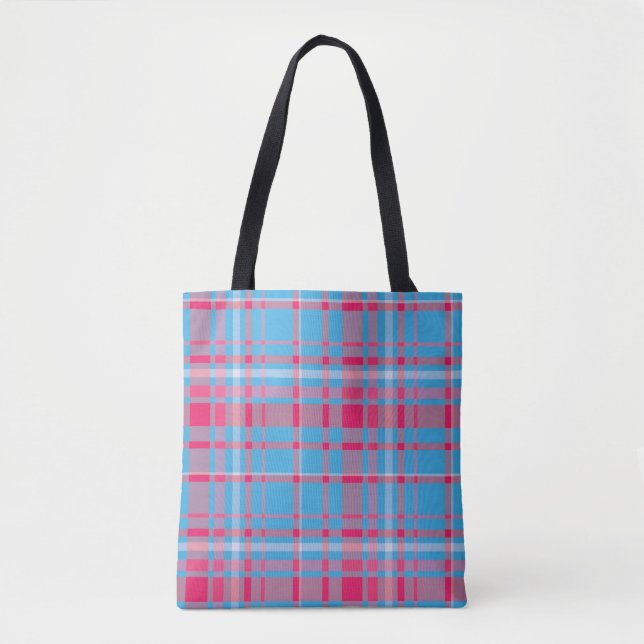 Tote Bag Tartan bleu et rouge (Devant)