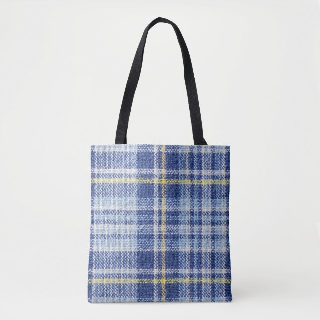 Tote Bag Tartan jaune bleu : Plaid tendance (Devant)