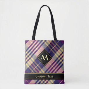Tote Bag Tartan mauve, or et bleu