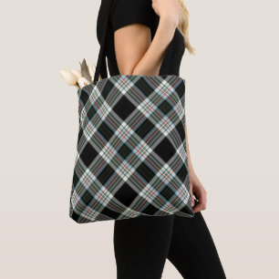 Tote Bag Tartan noir, blanc, vert, plaid