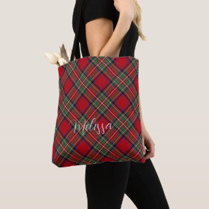 Tote Bag Tartan personnalisé rouge et vert rustique
